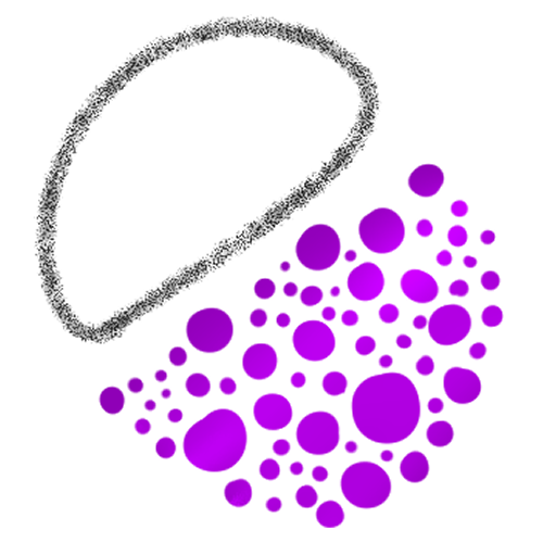 A black circle with nothing inside, and many magenta dots outside of it.